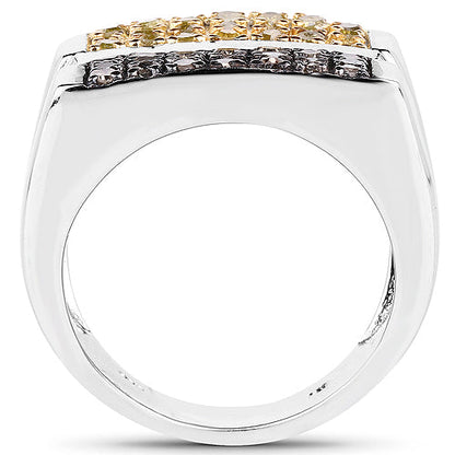 0.63 Carat Genuine Champagne Diamond and Yellow Diamond .925 Sterling Silver Ring by Bids.com