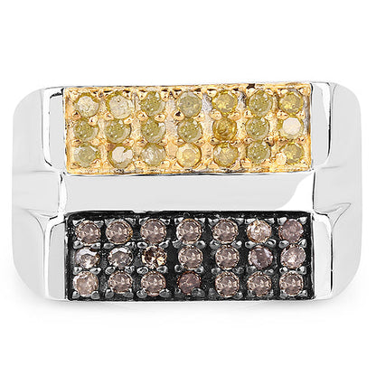 0.63 Carat Genuine Champagne Diamond and Yellow Diamond .925 Sterling Silver Ring by Bids.com