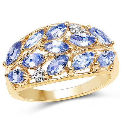 14K Yellow Gold Plated 1.56 Carat Genuine Tanzanite and White Topaz .925 Sterling Silver Ring by Bids.com