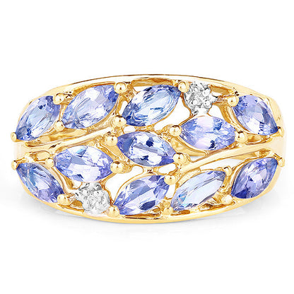 14K Yellow Gold Plated 1.56 Carat Genuine Tanzanite and White Topaz .925 Sterling Silver Ring by Bids.com