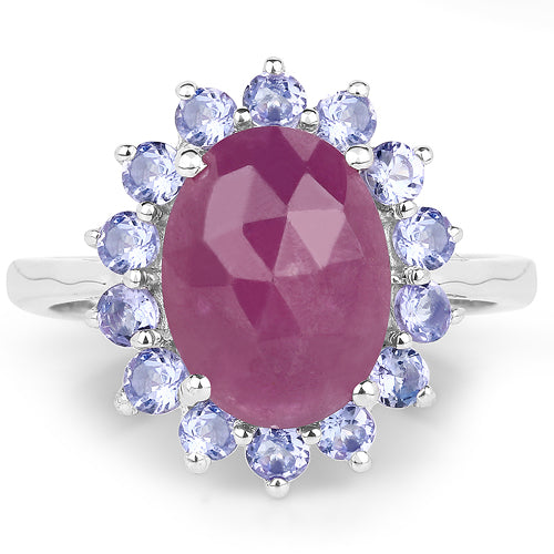 5.53 Carat Genuine Pink Sapphire &amp; Tanzanite .925 Sterling Silver Ring by Bids.com