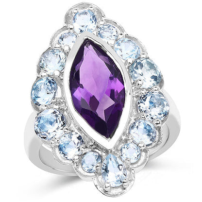 5.30 Carat Genuine Amethyst and Blue Topaz .925 Sterling Silver Ring by Bids.com