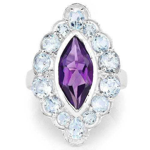 5.30 Carat Genuine Amethyst and Blue Topaz .925 Sterling Silver Ring by Bids.com