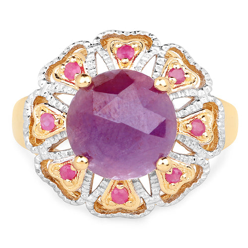 14K Yellow Gold Plated 5.55 Carat Genuine Pink Sapphire &amp; Ruby .925 Sterling Silver Ring by Bids.com