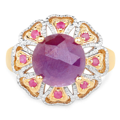14K Yellow Gold Plated 5.55 Carat Genuine Pink Sapphire &amp; Ruby .925 Sterling Silver Ring by Bids.com