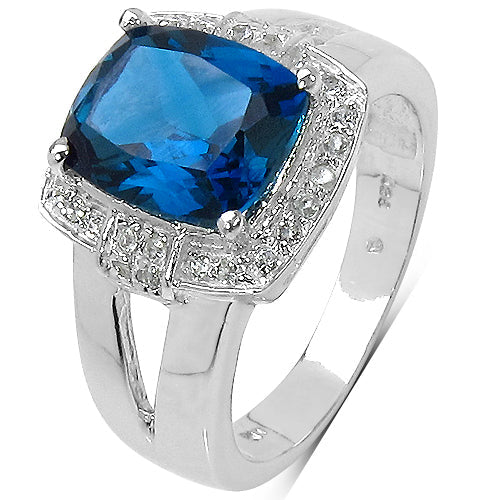 3.64 Carat Genuine London Blue Topaz and White Topaz .925 Sterling Silver Ring by Bids.com