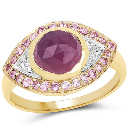 14K Yellow Gold Plated 3.02 Carat Genuine Pink Sapphire and White Topaz .925 Sterling Silver Ring by Bids.com