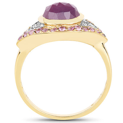 14K Yellow Gold Plated 3.02 Carat Genuine Pink Sapphire and White Topaz .925 Sterling Silver Ring by Bids.com