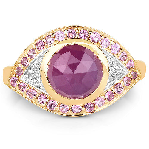 14K Yellow Gold Plated 3.02 Carat Genuine Pink Sapphire and White Topaz .925 Sterling Silver Ring by Bids.com