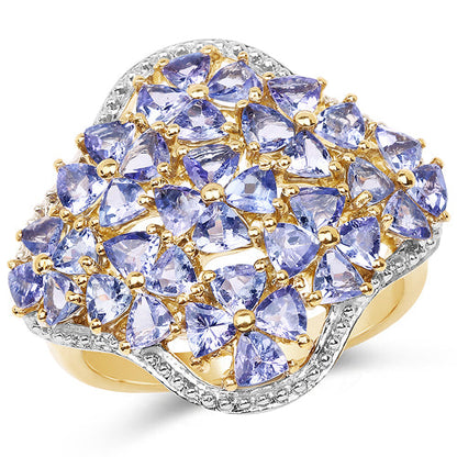 14K Yellow Gold Plated 3.60 Carat Genuine Tanzanite .925 Sterling Silver Ring by Bids.com