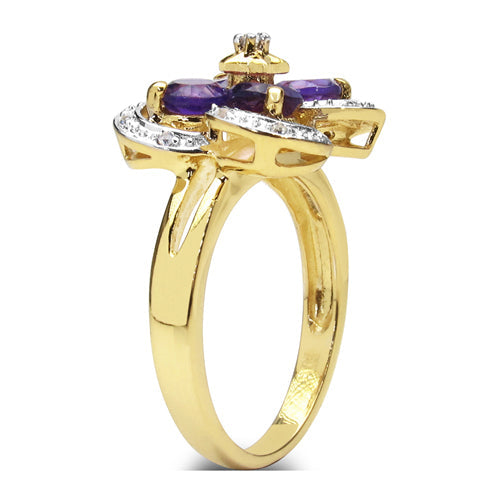 1.40 Carat Genuine Amethyst and White Topaz .925 Sterling Silver Ring by Bids.com