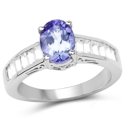 2.13 Carat Genuine Tanzanite &amp; White Topaz .925 Sterling Silver Ring by Bids.com