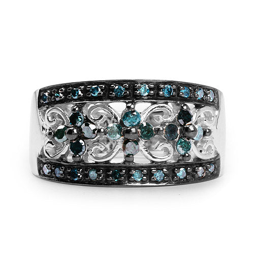 0.54 Carat Genuine Blue Diamond .925 Sterling Silver Ring  DestGlow