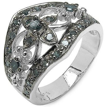 0.47 Carat Genuine Blue Diamond .925 Sterling Silver Ring by Bids.com