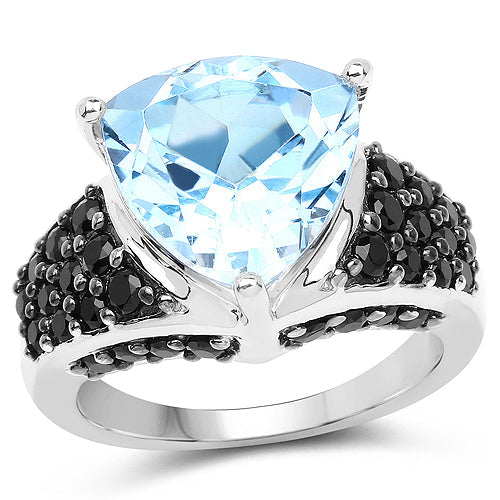 5.49 Carat Genuine Blue Topaz and Black Spinel .925 Sterling Silver Ring by Bids.com