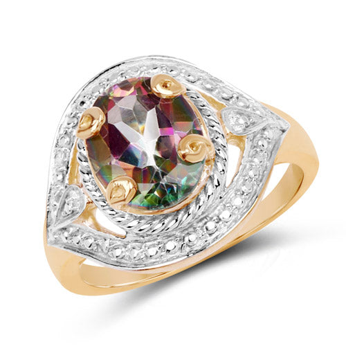14K Yellow Gold Plated 3.15 Carat Genuine Quartz Mystic .925 Sterling Silver Ring by Bids.com