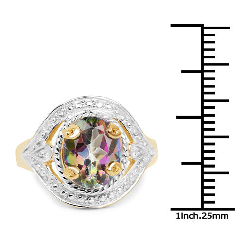 14K Yellow Gold Plated 3.15 Carat Genuine Quartz Mystic .925 Sterling Silver Ring by Bids.com