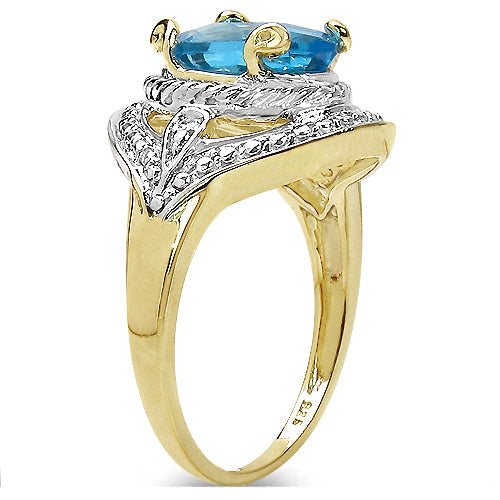 14K Yellow Gold Plated 3.25 Carat Genuine Swiss Blue Topaz .925 Sterling Silver Ring by Bids.com
