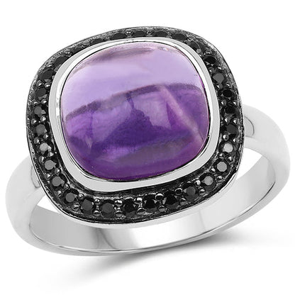 5.25 Carat Genuine Amethyst &amp; Black Spinel .925 Sterling Silver Ring by Bids.com