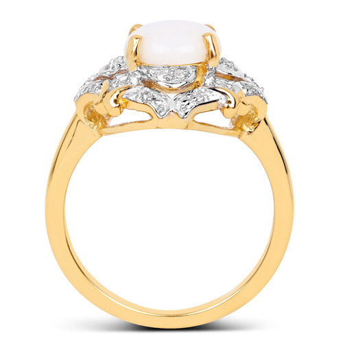 14K Yellow Gold Plated 1.40 Carat Genuine Opal and White Topaz .925 Sterling Silver Ring by Bids.com