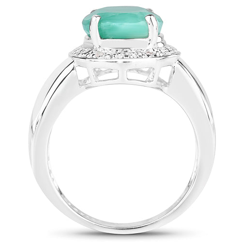 4.72 Carat Genuine Emerald and White Diamond .925 Sterling Silver Ring by Bids.com