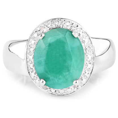 4.72 Carat Genuine Emerald and White Diamond .925 Sterling Silver Ring by Bids.com