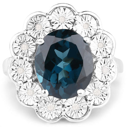 5.11 Carat Genuine London Blue Topaz and White Diamond .925 Sterling Silver Ring by Bids.com
