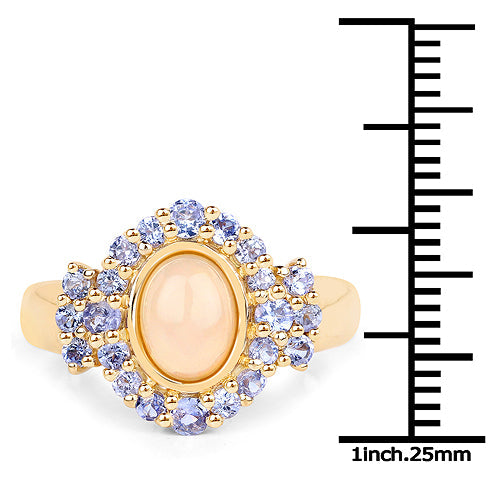 14K Yellow Gold Plated 1.74 Carat Genuine Ethiopian Opal and Tanzanite .925 Sterling Silver Ring by Bids.com