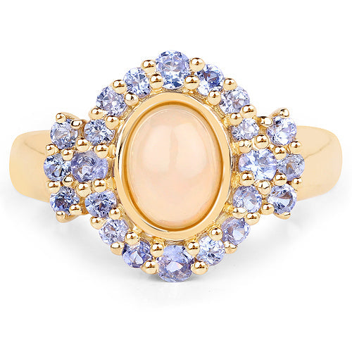 14K Yellow Gold Plated 1.74 Carat Genuine Ethiopian Opal and Tanzanite .925 Sterling Silver Ring by Bids.com