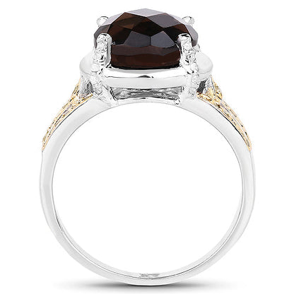3.28 Carat Genuine Smoky Quartz, Yellow Diamond &amp; White Diamond .925 Sterling Silver Ring by Bids.com