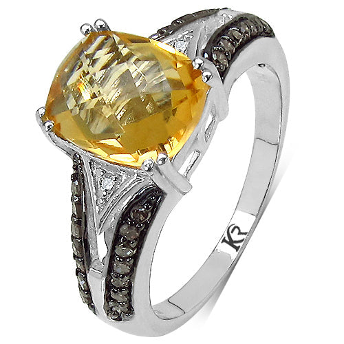 2.82 Carat Genuine Citrine, Champagne Diamond &amp; White Diamond .925 Sterling Silver Ring by Bids.com