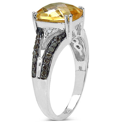2.82 Carat Genuine Citrine, Champagne Diamond &amp; White Diamond .925 Sterling Silver Ring by Bids.com