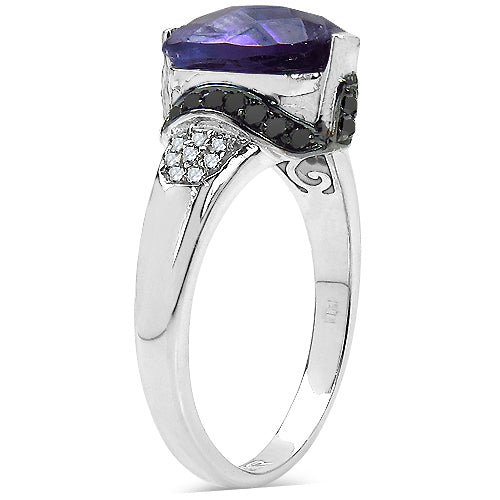 3.71 Carat Genuine Amethyst, Black Diamond &amp; White Diamond .925 Sterling Silver Ring by Bids.com