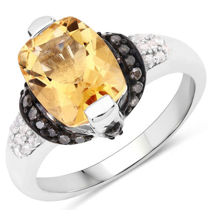 "2.83 Carat Genuine Citrine, Champagne Diamond and White Diamond .925 Sterling Silver Ring by Bids.com