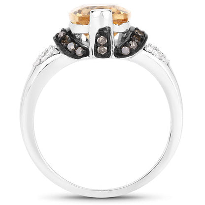 "2.83 Carat Genuine Citrine, Champagne Diamond and White Diamond .925 Sterling Silver Ring by Bids.com