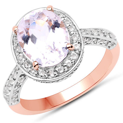 14K Rose Gold Plated 3.86 Carat Genuine Kunzite and White Zircon .925 Sterling Silver Ring by Bids.com