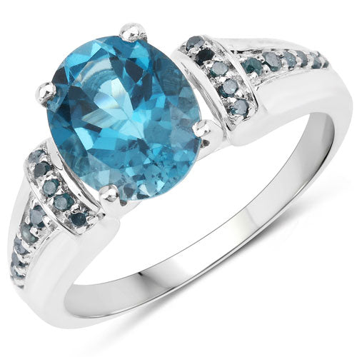 2.72 Carat Genuine London Blue Topaz and Blue Diamond .925 Sterling Silver Ring by Bids.com