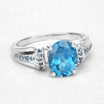2.72 Carat Genuine London Blue Topaz and Blue Diamond .925 Sterling Silver Ring by Bids.com