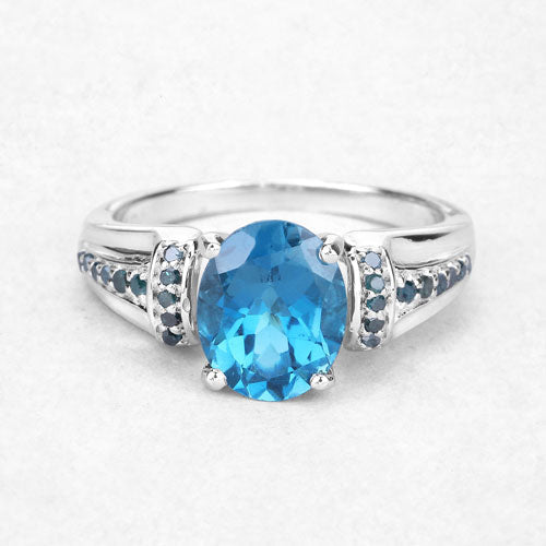 2.72 Carat Genuine London Blue Topaz and Blue Diamond .925 Sterling Silver Ring by Bids.com