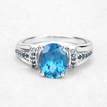 2.72 Carat Genuine London Blue Topaz and Blue Diamond .925 Sterling Silver Ring by Bids.com