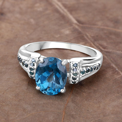 2.72 Carat Genuine London Blue Topaz and Blue Diamond .925 Sterling Silver Ring by Bids.com