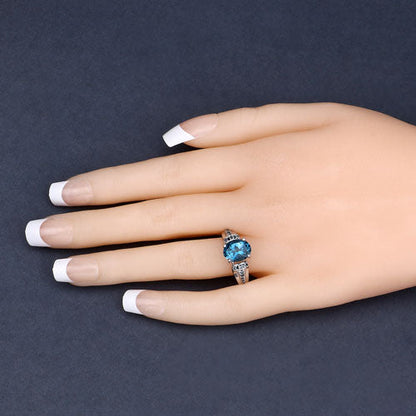 2.72 Carat Genuine London Blue Topaz and Blue Diamond .925 Sterling Silver Ring by Bids.com