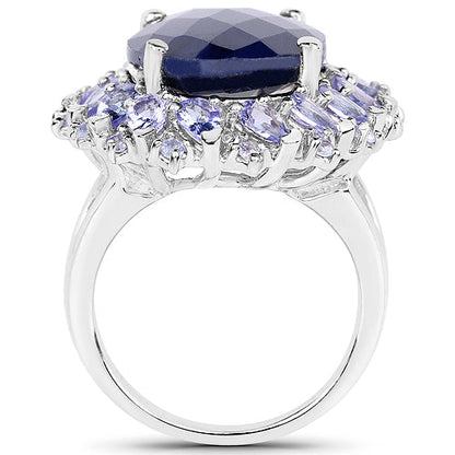 17.81 Carat Dyed Sapphire and Tanzanite .925 Sterling Silver Ring  DestGlow