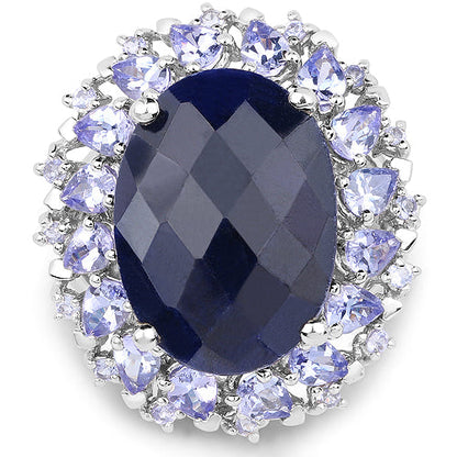 17.81 Carat Dyed Sapphire and Tanzanite .925 Sterling Silver Ring  DestGlow