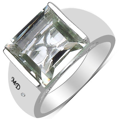 5.71 Carat Genuine Green Amethyst &amp; White Diamond .925 Sterling Silver Ring by Bids.com