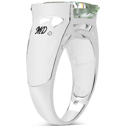 5.71 Carat Genuine Green Amethyst &amp; White Diamond .925 Sterling Silver Ring by Bids.com