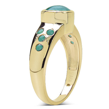 14K Yellow Gold Plated 1.55 Carat Genuine Emerald &amp; White Diamond .925 Sterling Silver Ring by Bids.com