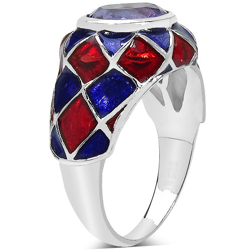 2.16 Carat Genuine Amethyst &amp; White Diamond .925 Sterling Silver Ring by Bids.com