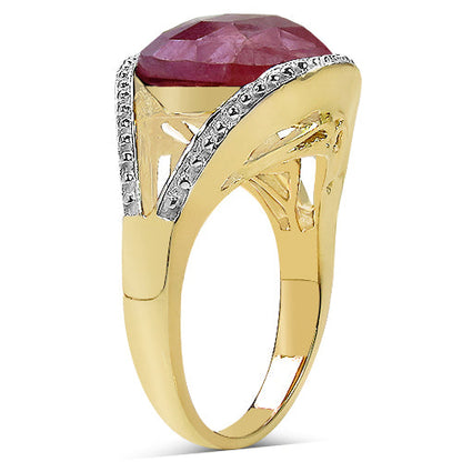 14K Yellow Gold Plated 9.29 Carat Genuine Pink Sapphire &amp; White Diamond .925 Sterling Silver Ring by Bids.com