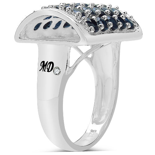 3.51 Carat Genuine Blue Sapphire &amp; White Diamond .925 Sterling Silver Ring by Bids.com